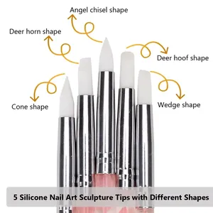 Juego de 5 Herramientas de Silicona para Decoración de Uñas, Pincel de Acrílico de 2 Puntas, Herramientas de Acero Inoxidable para Puntear, Pinceles para Efecto Mármol - Product Image 6