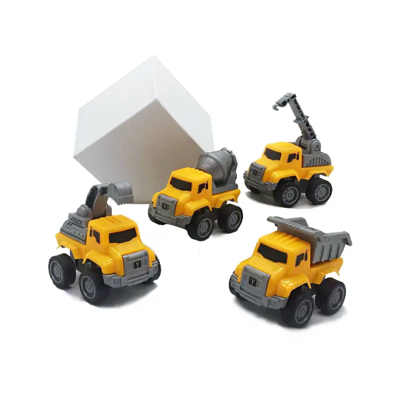 2023 Best Seller Mini vehículos de ingeniería cuatro coches de construcción por juego modelos de juguete de simulación excavadora mezcladora Bulldozer