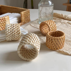 Décoration de <span class=keywords><strong>Table</strong></span> de mariage de ferme tissé rotin naturel fait à la main ronds de serviette boucles porte-anneau de serviette - Product Image 2