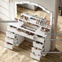 Coiffeuse, meuble panneau, export, coiffeuse pour chambre à coucher, avec armoire latérale et éclairage, table de maquillage et de beauté