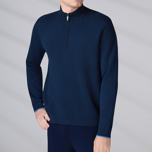 Sweat-shirt personnalisé en coton GOTS à col montant, pull jacquard tricoté d'hiver, pull à manches longues pour homme avec fermeture éclair quart de tour - Product Image 4