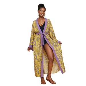 2023 Plus Size Kimono <span class=keywords><strong>Cardigan</strong></span> stampa zebrata donna Base cappotto Kimono <span class=keywords><strong>Cardigan</strong></span> lungo donna Wrap Tie kimono - Product Image 1