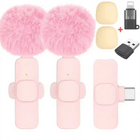 Microphone cravate sans fil K9 rose 2-en-1 rechargeable Plug & Play pour iPhone, iPad, Android et enregistrement vidéo TikTok