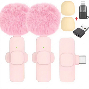 Microphone cravate sans fil K9 rose 2-en-1 rechargeable Plug & Play pour iPhone, iPad, Android et enregistrement vidéo TikTok - Product Image 3