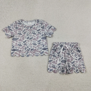 Conjunto de 2 Piezas para Bebés Niñas, Camiseta de Manga Corta con Bolsillos y Pantalones Cortos con Estampado de Camuflaje Clásico, Estilo Veraniego - Product Image 4