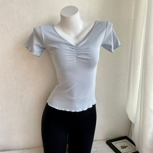 <span class=keywords><strong>Brandy</strong></span> BM, nueva <span class=keywords><strong>ropa</strong></span> de entrenamiento de baile para adultos de verano para mujeres, camiseta de manga corta con cuello en V para Yoga, <span class=keywords><strong>ropa</strong></span> de baile de punto adelgazante - Product Image 2