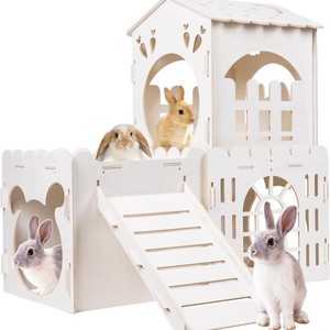 Wooden Rabbit <b>House</b> Villa Multifunctional Pet <b>Bed</b> For Medium Rabbits And Guinea Pigs - Product Image 1