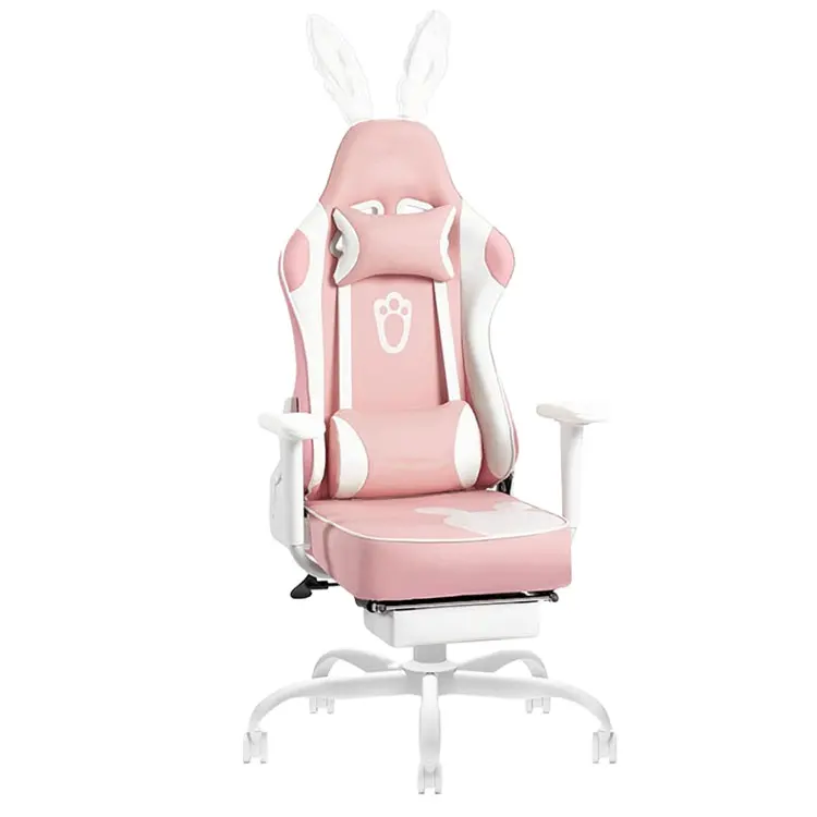 Hete Verkoop Grijze Vrouwen Gamer Stoel Pc Lage Moq Kwaliteit Liggende Functie Chaise Gaming Custom Custom Custom Bunny Ear Gaming Stoel Voor Game