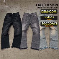 Vente en gros de jeans vintage personnalisés pour hommes, streetwear, jeans délavés, jeans courts, jeans baggy