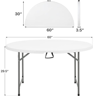 Vente en gros Tables rondes pliantes portables blanches de banquet en plastique HDPE blanc de 5 pieds 6 pieds 72 pouces pour mariage