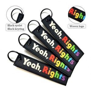 <b>Custom</b> Embroidered Fashion Before Flight Tag Personalized Airplane Logo Keytag Fabric Woven Keychain Ring - Product Image 1