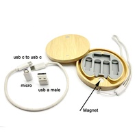 Câble de charge personnalisé en bambou Boîte de rangement pour câble de données 60W Charge rapide 6 en 1 Support universel pour téléphone portable Conversion multi-têtes