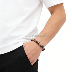 Pulsera de Cuentas de Ágata Negra Facetada de 6 mm para Hombre, Piedra Natural, Cadena de Acero Inoxidable Ajustable, Joyería de Sanación Energética, Regalo - Product Image 2