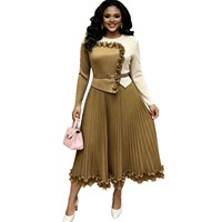 Robe longue plissée pour femme grande taille, coupe trapèze, colorblock, taille haute, style Miyake, avec ceintures, pour soirée, automne, taille XL