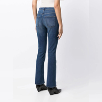 Jeans pour femme ODM/OEM en denim respirant, taille haute, bleu foncé, délavé classique, coupe skinny, sexy, à rivets, d'été, évasé, effet push-up