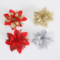 Dekorasi Natal DIY Karangan Bunga Glitter Merah Emas untuk Hiasan Pohon Natal Tahun Baru Pesta Pernikahan Karangan Bunga Buatan