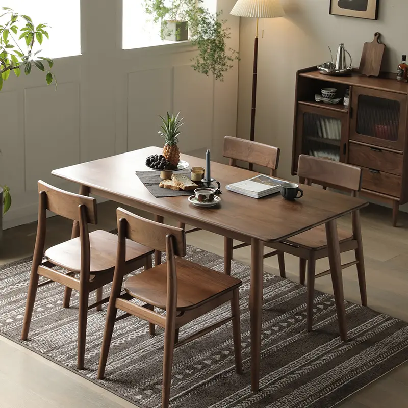 Mesa de comedor de madera maciza nórdica de madera de cerezo japonés, mesa de comedor rectangular de nogal negro para restaurante