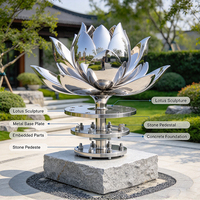 Sculpture de lotus en acier inoxydable 304 poli miroir sur mesure, grande fontaine d'eau extérieure, statue paysagère pour jardin et centre commercial