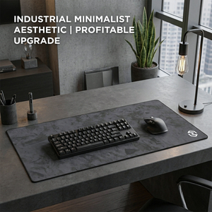 Tapis de bureau gris ciment minimaliste personnalisé XXL, tapis de souris de jeu imperméable avec bords cousus, logo OEM personnalisé, fabricant en gros - Product Image 6
