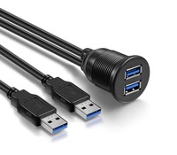 Câble d'extension USB 3.0 mâle-femelle, 2 Ports, noir mat, pour voiture