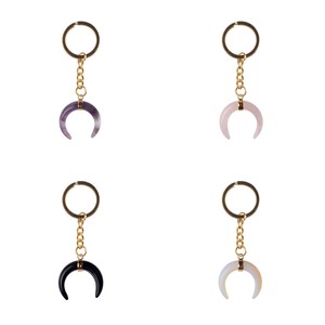 Quartz Crystal Moon Shaped Pendant Metal Keychain Accessories Healing Crystal Bag Party Event Company Gift