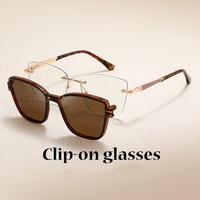 QSKY 72001 Lunettes Optiques Magnétiques Ultralégères Oeil de Chat à Clipser TR90 2-en-1 Polarisées UV400 Monture Personnalisable avec Logo