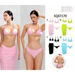 Costume da bagno bikini push-up da donna due pezzi per l'estate, top imbottito con allacciatura all'americana e slip a vita alta, taglie S-2XL, all'ingrosso SQ67170 - Product Image 1