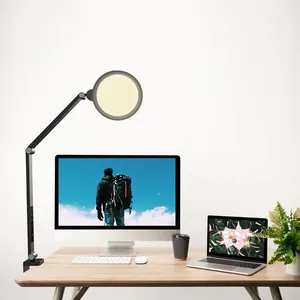Lampe de bureau à bras pivotant à trois Modes de couleur avec pince, lampe de travail, lampe de Table pour la lecture