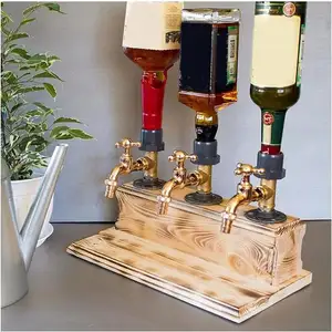 Table Alcohol Wooden Liquor Dispenser In Whiskey With 3 Faucet