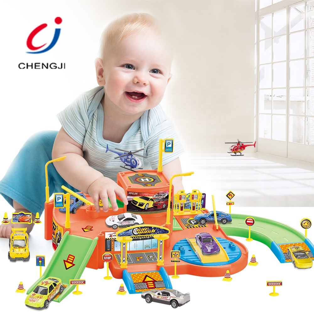 High quality child play toy Car parking garage slot with plane