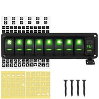 Panel Saklar Rocker 8 Gang Aluminium dengan Soket Charger Mobil USB PD & QC3.0, Voltmeter, Saklar Toggle Heavy Duty untuk Kapal, RV, Truk