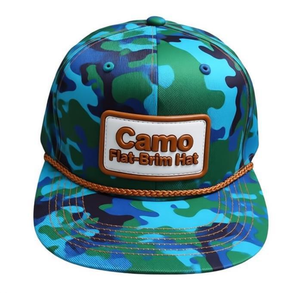 Gorra de béisbol de 5 paneles con parche de cuero, camuflaje, visera plana, lona personalizada, cierre snapback, cuerda, deportiva, para exteriores, elegante, hip hop, rendimiento, moda - Product Image 1