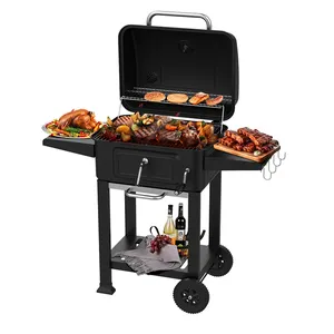 Large Royal Backyard Adjustable Height Bbq Grill Barbeque Grill Charcoal Smoker Barbecue Grills With Chimney And Thermometer