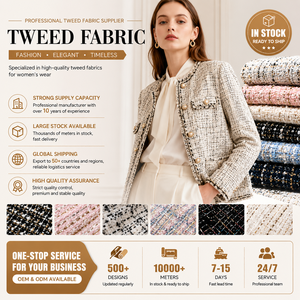 Tissu tissé texturé en tweed de soie brillante et en tissu sergé pied-de-poule bleu marine et blanc, idéal pour les manteaux d'automne - Product Image 6