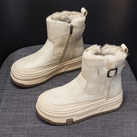 Bottes de neige à plateforme pour femmes, doublure en fausse fourrure, fermeture éclair latérale, décor à boucle, bottines courtes chaudes