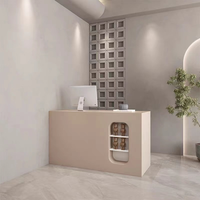 Comptoir de réception au design moderne style crème, finition laquée brillante, pour caisse enregistreuse, salon de beauté, salon de coiffure, restaurant