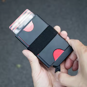 Tarjetero de tarjeta de crédito con bloqueo RFID de aleación de aluminio de expulsión automática para hombre, diseño minimalista, banda elástica, tarjeta de visita - Product Image 5