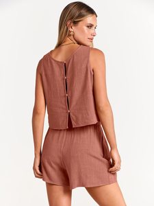Saldi di Liquidazione Liu Ming: Completo Estivo Sexy <span class=keywords><strong>in</strong></span> <span class=keywords><strong>Lino</strong></span> Stampato Personalizzato per <span class=keywords><strong>Donna</strong></span>, Top Corto e Pantaloncini - Product Image 5