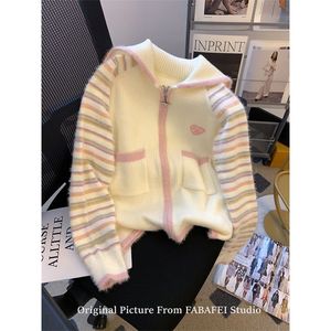 Sweet Gentle Korean Style Zipper Sweater Coat <strong>Women</strong> Autumn Lazy Soft Raccoon <strong>Fleece</strong> Knitted Square Collar <strong>Cardigan</strong> Sweater - Product Image 3