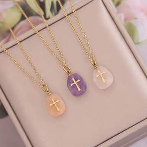 Collier avec pendentif croix en or rempli personnalisé pour femmes, avec jade coloré et diamant, croix <span class=keywords><strong>de</strong></span> Jésus, bijoux pour femmes - Product Image 2