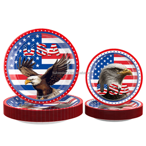 Nouvelles fournitures de fête du 4 juillet, fête de l'indépendance, style dessin animé, vaisselle jetable en papier, ensemble de décoration de table, drapeau, aigle, assiette, haute qualité - Product Image 6