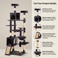 Arbre à chat stable en peluche avec poteaux à gratter en sisal, structure d'escalade multi-niveaux en velours pour grands chats, emballage en carton