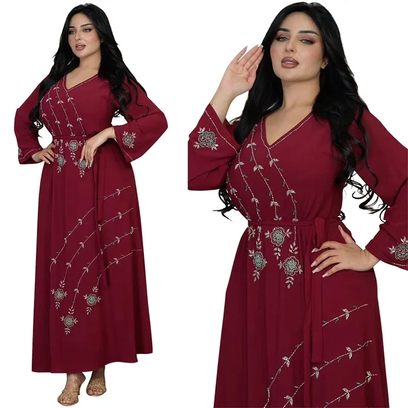 20245238 elegante diario Golfo ropa islámica manga larga A-line patrón Maxi vestidos Abaya estándar