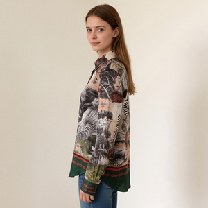 <span class=keywords><strong>Camicia</strong></span> in Seta <span class=keywords><strong>con</strong></span> Stampa di Animali Selvatici Personalizzata per Donne - Product Image 2