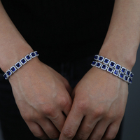 Hochwertiges Saphirblau CZ Cluster Perlen Armband für Frauen Vergoldetes Ice Out Bling für Geschenk oder Verlobung