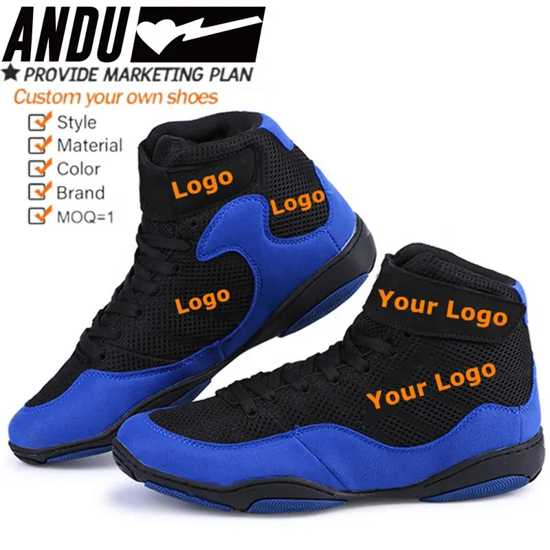 High Quality PU With Mesh Wrestling Shoes Squat Combat Fight Fitness Gym Training Black Boots Boxing Shoes