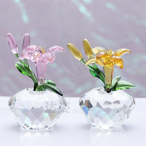 Vase en verre Crystal Lily, ornement rose et jaune, style nordique, cadeau de mariage, décoration artistique - Product Image 4