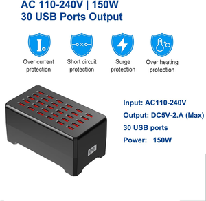 <span class=keywords><strong>Cargador</strong></span> USB de 30 puertos de 150W (30A) Smart Detect Estación de carga PD de 100W con concentrador USB multipuerto para múltiples dispositivos - Product Image 2