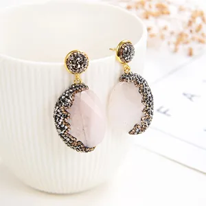Zooying Bohemia Stone Dangle Earrings For Women White Black Sparkling Rhinestone Drops Earring