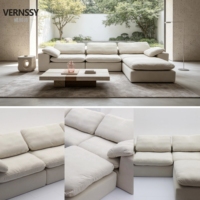Canapé modulaire en L VERSYY, style nuage français, en tissu coton-lin, couleur crème, sans structure, décontracté et minimaliste, best-seller
